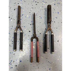 Vintage Brass Hot Pressing Straightening Curling Irons Lot Of 3